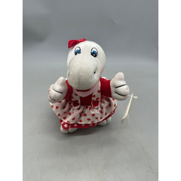 Soft Expressions Valentines White Plush Dinosaur Toy Red Heart Dress & Bow READ - Picture 2 of 9